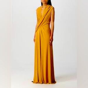Kasper Elegant Mustard Yellow Draped Gown